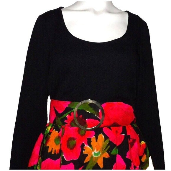 Eve Le Cog Vintage Quilted Floral and Black Small Maxi Dress Belted Cottagecore - Picture 3 of 16
